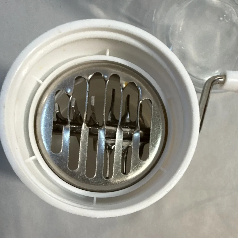 White Manual Hand Crank Rotary Grater w/ Clear Jar & Crank Handle, 3pc